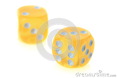 Yellow dice on white background Stock Photo