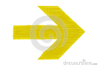 Yellow directional arrow manually painted on wooden signboard Stock Photo