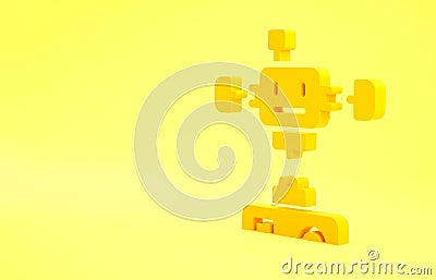 Yellow Disassembled robot icon isolated on yellow background. Artificial intelligence, machine learning, cloud computing Cartoon Illustration