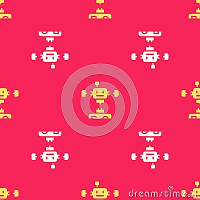 Yellow Disassembled robot icon isolated seamless pattern on red background. Artificial intelligence, machine learning Vector Illustration
