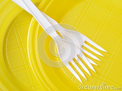 Yellow disposable plates Stock Photo