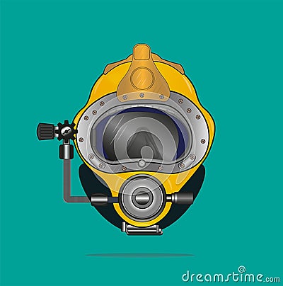 Yellow Diving helmet vector drawing on a green background Stock Photo