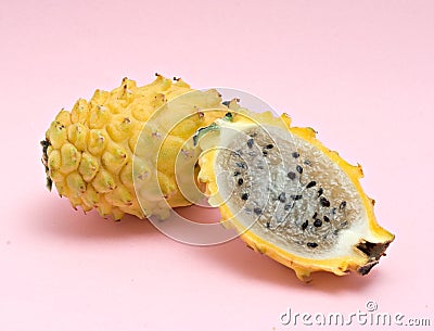 Yellow dragon fruit and its section Stock Photo