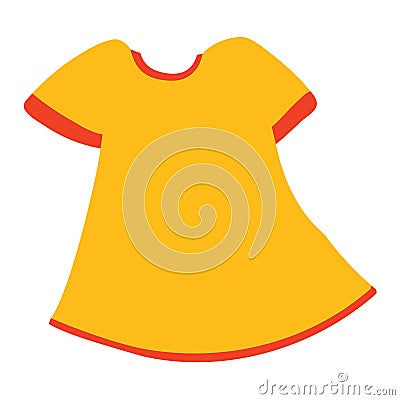 Yellow Dress Cute Outfit Vector Isolated on White Background. T-Shirt Dress Vector Graphics Vector Illustration