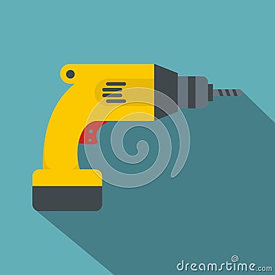 Yellow drill icon, flat style Vector Illustration