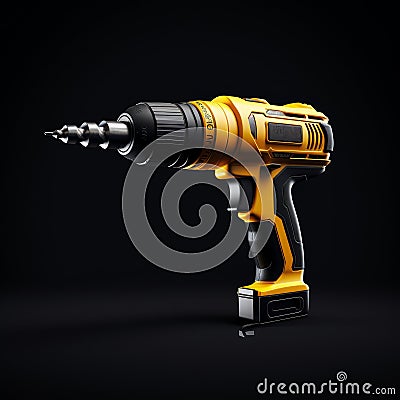 yellow Drill machine on black background generative AI Stock Photo