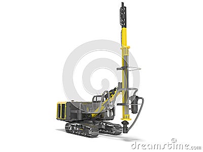 Yellow drill rig for drilling piles 3D rendering on white background with shadow Stock Photo