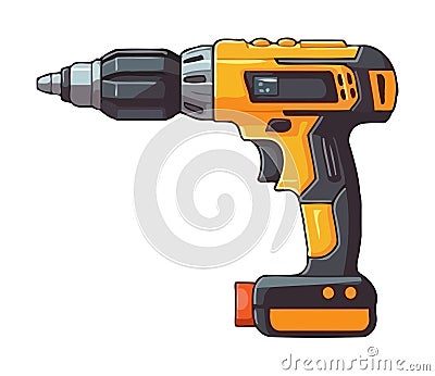 yellow drill tool handle equipment Vector Illustration