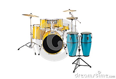 Yellow Drums and Blue Congas Stock Photo