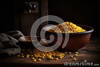 Yellow dry split peas bowl. Generate Ai Stock Photo