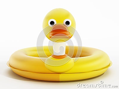 Yellow duck lifebuoy isolated on white background. 3D illustration Cartoon Illustration