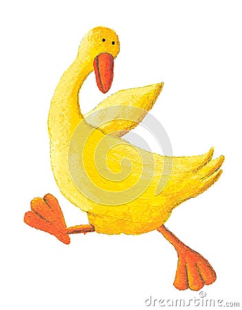 Yellow duck running Cartoon Illustration