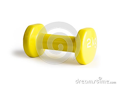 Yellow dumbbells isolated on white background with clipping path Stock Photo