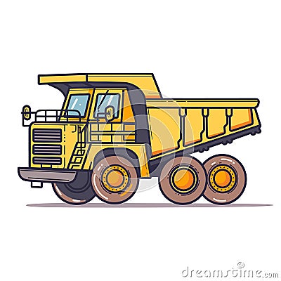 Yellow dump truck cartoon detailed illustration. Heavy construction machinery building activities Vector Illustration