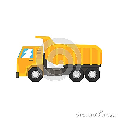 Yellow dump truck, heavy industrial machinery vector Illustration Vector Illustration