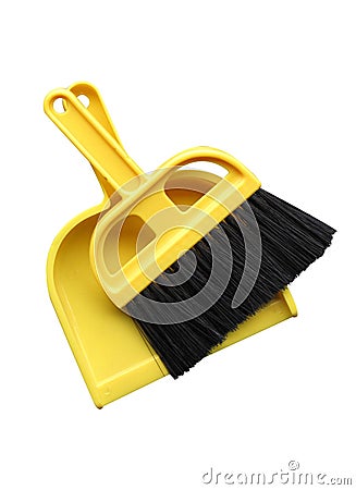 Yellow dustpan and broom Stock Photo