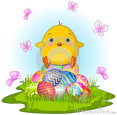 Yellow Easter Chick Vector Illustration