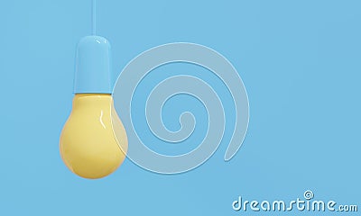 Yellow electric lamp on empty blue wall background. 3d rendering. 3d rendering. Stock Photo