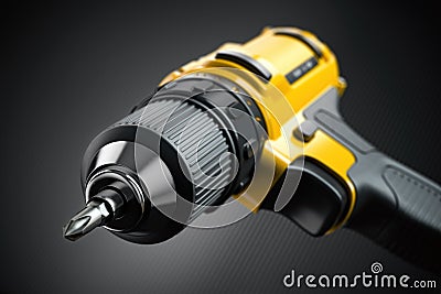 Yellow electric screwdriver drill close up background Cartoon Illustration