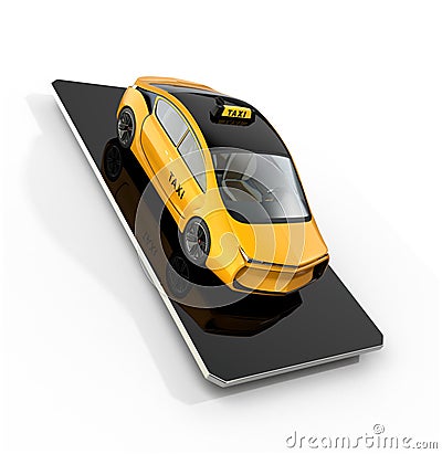 Yellow electric taxi on smart phone Stock Photo