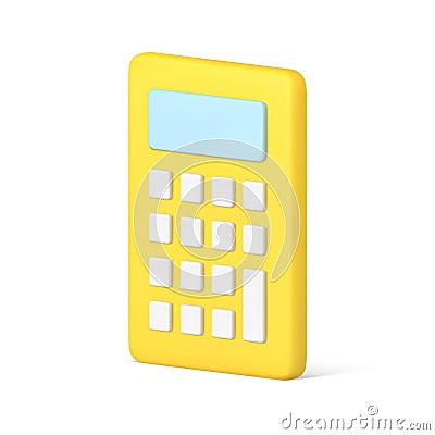 Yellow electronic counting machine device with display and white buttons 3d icon isometric vector Vector Illustration