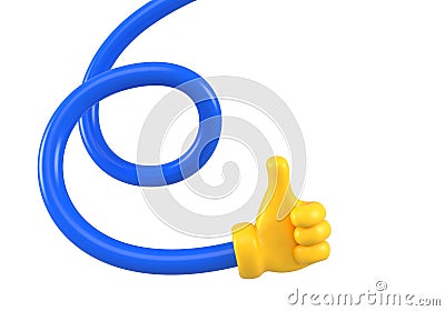 Yellow emoji long twisted hand showing thumb up or like gesture. Isolated close up icon, symbol, signal and sign. 3d rendering Stock Photo