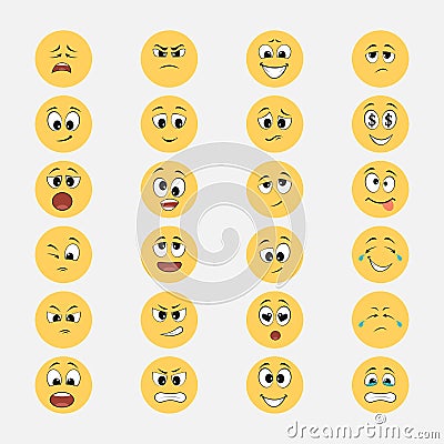 Yellow emoticons with cartoon expressions Stock Photo