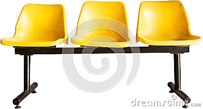 Yellow empty chairs under the white background Stock Photo