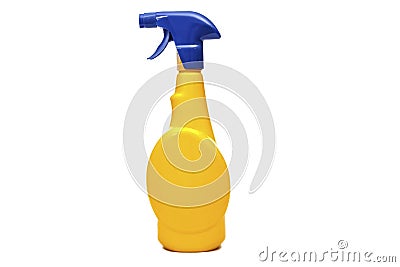 Yellow empty plastic spray detergent bottle isolated on white background. Packaging layout template collection. With clipping path Stock Photo