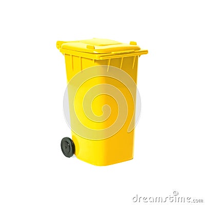 Yellow empty recycling bin Stock Photo