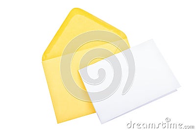 Yellow envelope with blank paper on a white background Stock Photo