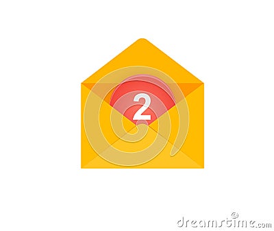Yellow envelope icon design with red notification for incoming messages. App icon design. UI design. Vector Illustration
