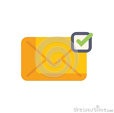 Yellow envelope receiving check mark icon for email validation Vector Illustration