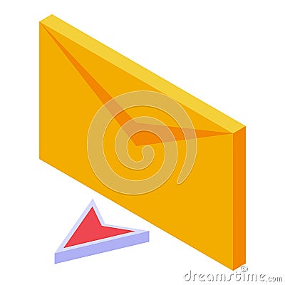 Yellow envelope sending email with red cursor arrow pointing on it Vector Illustration