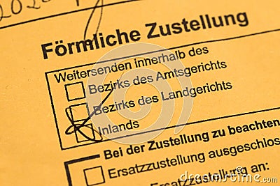 Yellow envelope with the text `Formal notification` in German, Germany Stock Photo