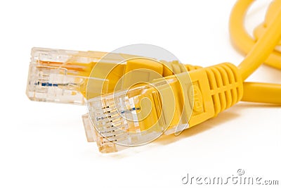 Yellow ethernet cable. Stock Photo