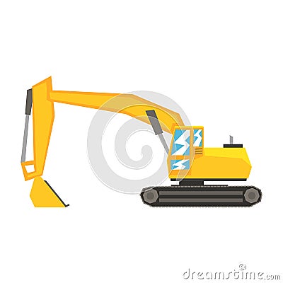 Yellow excavator, heavy industrial machinery, construction equipment vector Illustration Vector Illustration