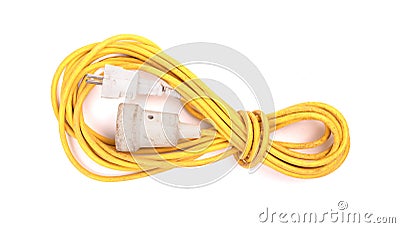 Yellow extension cord isolated on white Stock Photo