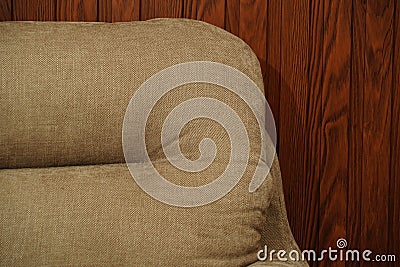 Yellow fabric sofa, close up detail. Interior furniture showroom photography Stock Photo