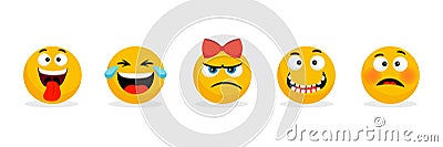 Yellow faces emoticons. Vector cartoon funny smileys faces, cartoon emojis Vector Illustration
