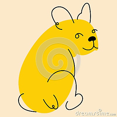 Yellow, fancy dog, puppy. Vector illustration in flat cartoon style Vector Illustration