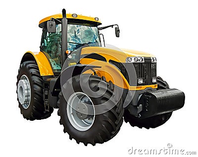 Yellow farm tractor Stock Photo