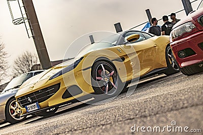 Yellow Ferrari Exhibition Editorial Stock Photo