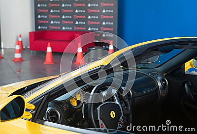 Yellow Ferrari F430 Spider - DriveClub, PlayStation Editorial Stock Photo