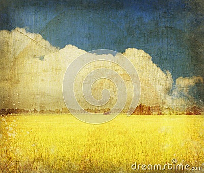 Yellow field on old grunge paper Stock Photo