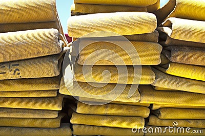 Yellow fire hose Stock Photo