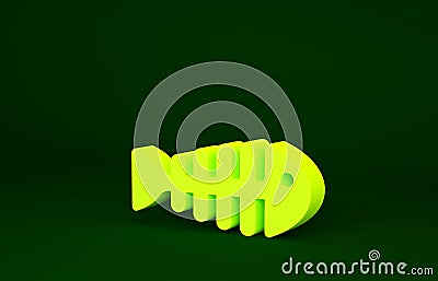 Yellow Fish skeleton icon isolated on green background. Fish bone sign. Minimalism concept. 3d illustration 3D render Cartoon Illustration