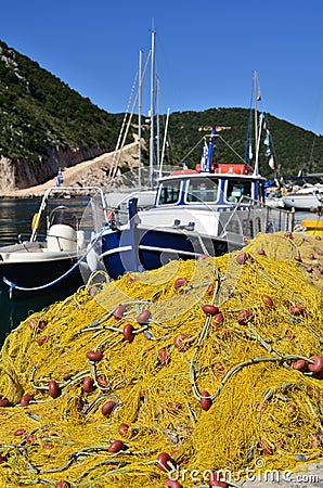 Yellow fishing net Stock Photo