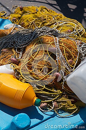 Yellow fishing nets Stock Photo