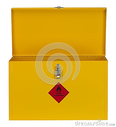 Yellow flammable safety locker Stock Photo